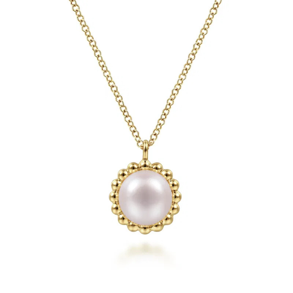 Gabriel & Co. Yellow Gold Pearl Pendant Necklace-Bujukan SVS Fine Jewelry Oceanside, NY