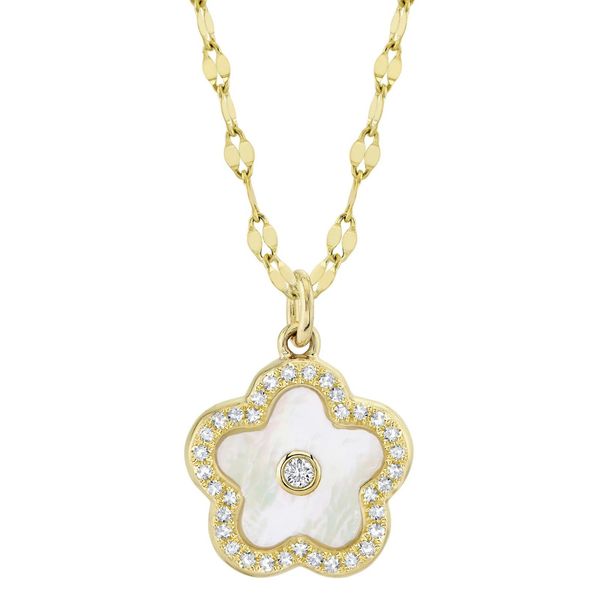 Shy Creation Yellow Gold Flower Necklace SVS Fine Jewelry Oceanside, NY