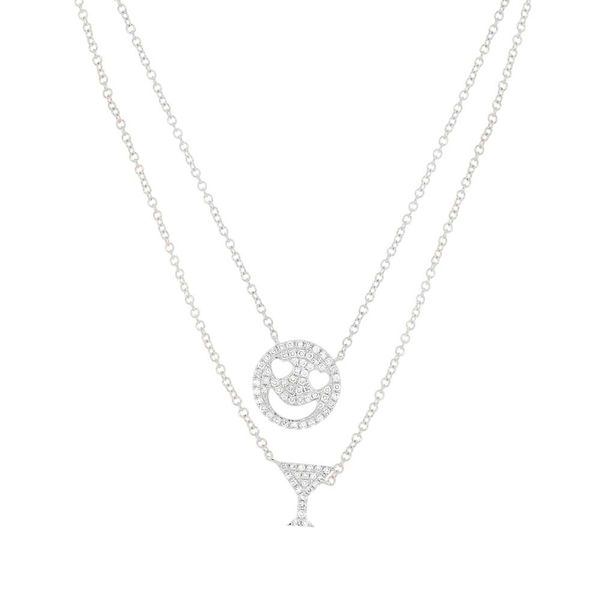 14K White Gold and Diamond Pave Smiley and Martini Necklace SVS Fine Jewelry Oceanside, NY