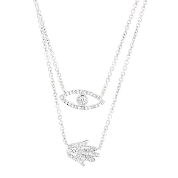 14K White Gold and Diamond Pave Evil Eye and Hamsa Necklace SVS Fine Jewelry Oceanside, NY
