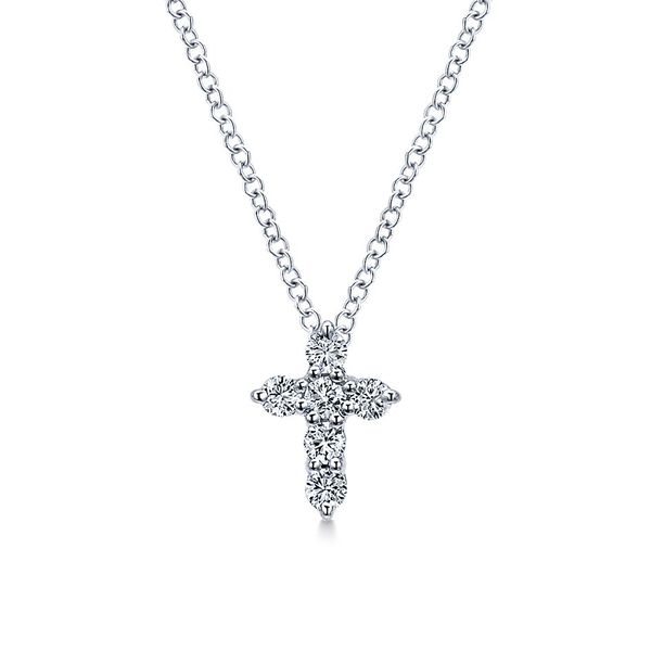 Gabriel & Co. Diamond Cross Necklace. From the Faith Collection in 14K White Gold. Features 0.24cttw diamonds. Length 18