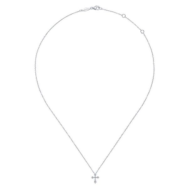Gabriel & Co. Diamond Cross Necklace. From the Faith Collection in 14K White Gold. Features 0.06cttw diamonds. Length 17.5