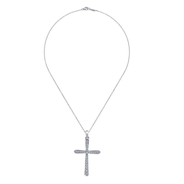 Gabriel & Co. Diamond Cross Necklace. From the Faith Collection in 14K White Gold. Features 0.14cttw diamonds. Length 16
