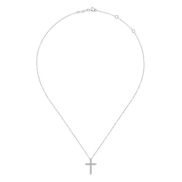 Gabriel & Co. Diamond Cross Necklace. From the Faith Collection in 14K White Gold. Features 0.28cttw diamonds. Length 17.5