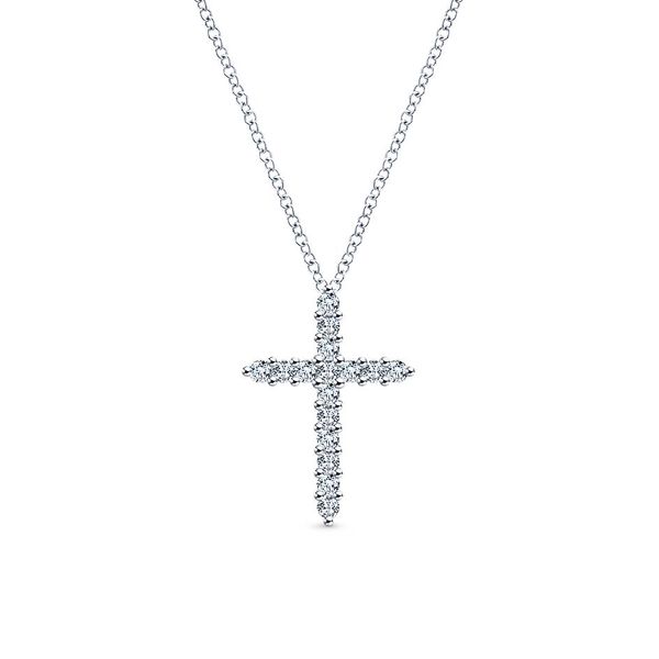 Gabriel & Co. Diamond Cross Necklace. From the Faith Collection in 14K White Gold. Features 0.28cttw diamonds. Length 17.5