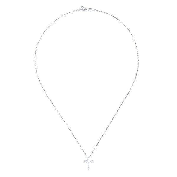 Gabriel & Co. Diamond Cross Necklace. From the Faith Collection in 14K White Gold. Features 0.09cttw diamonds. Length 18