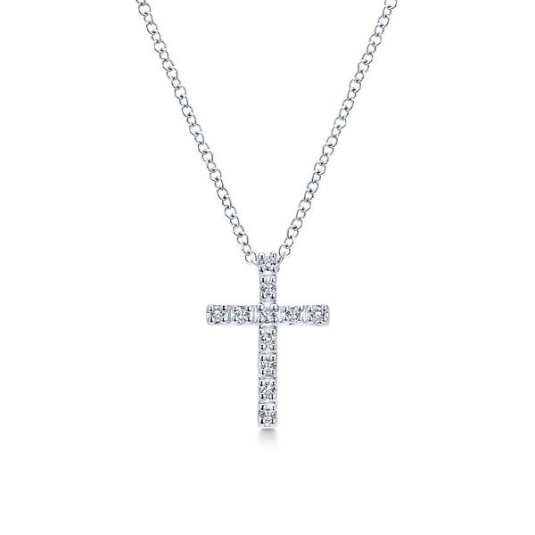 Gabriel & Co. Diamond Cross Necklace. From the Faith Collection in 14K White Gold. Features 0.09cttw diamonds. Length 18