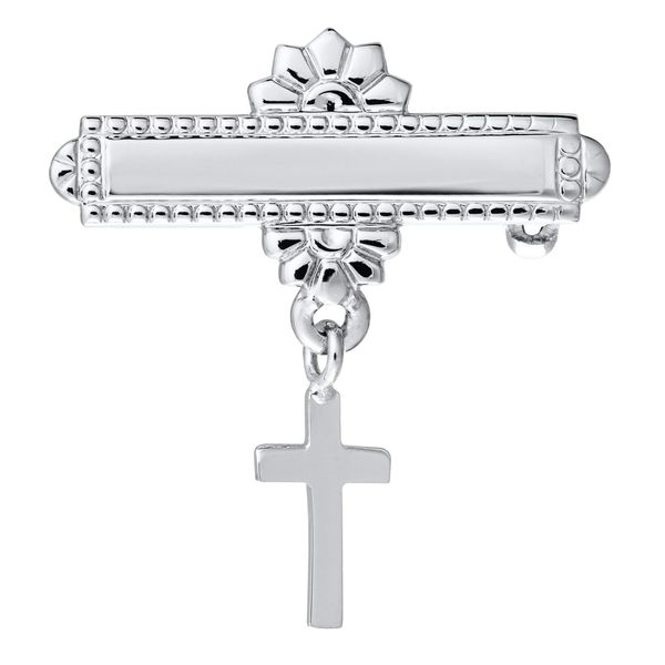 Kiddie Kraft 14K White Gold Bar Pin With Cross. Engraveable SVS Fine Jewelry Oceanside, NY