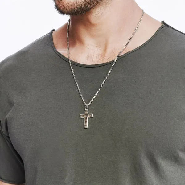 John Hardy Men's Classic Chain Silver & Gold Jawan Cross Pendant- on 2.6 mm Box Chain Necklace, Length 26