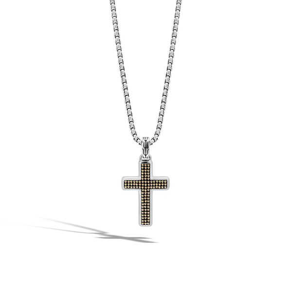 John Hardy Men's Classic Chain Silver & Gold Jawan Cross Pendant- on 2.6 mm Box Chain Necklace, Length 26