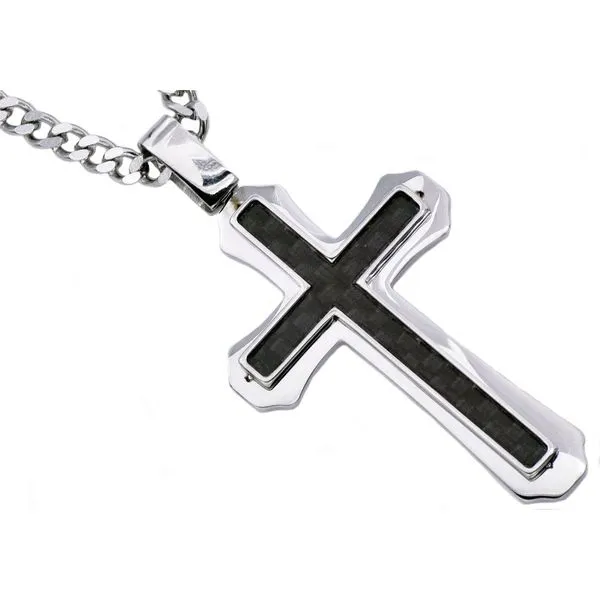 Men's Carbon Fiber Stainless Steel Cross Pendant SVS Fine Jewelry Oceanside, NY