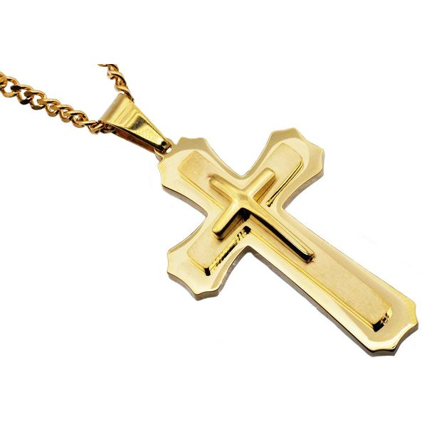 Men's Gold Plated Stainless Steel Cross Pendant SVS Fine Jewelry Oceanside, NY