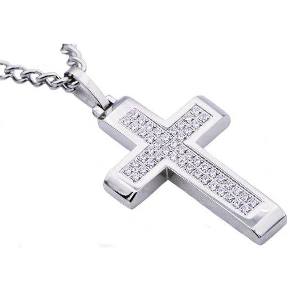 Men's Stainless Steel Cross Pendant With Cubic Zirconia SVS Fine Jewelry Oceanside, NY