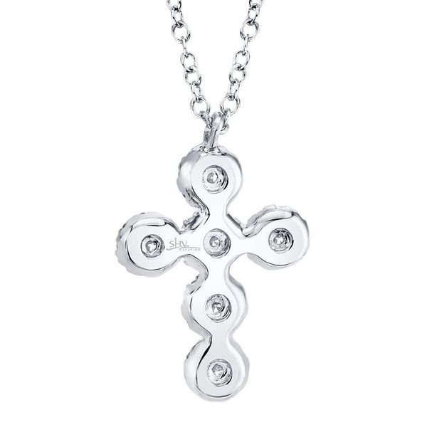 Shy Creation White Gold & Diamond Halo Cross Pendant Image 3 SVS Fine Jewelry Oceanside, NY