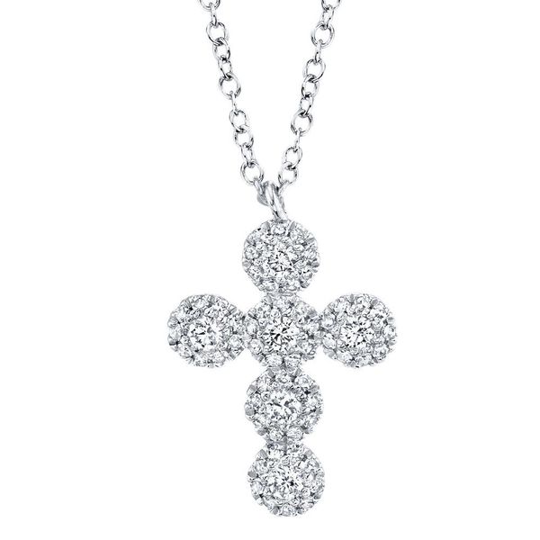 Shy Creation White Gold & Diamond Halo Cross Pendant SVS Fine Jewelry Oceanside, NY