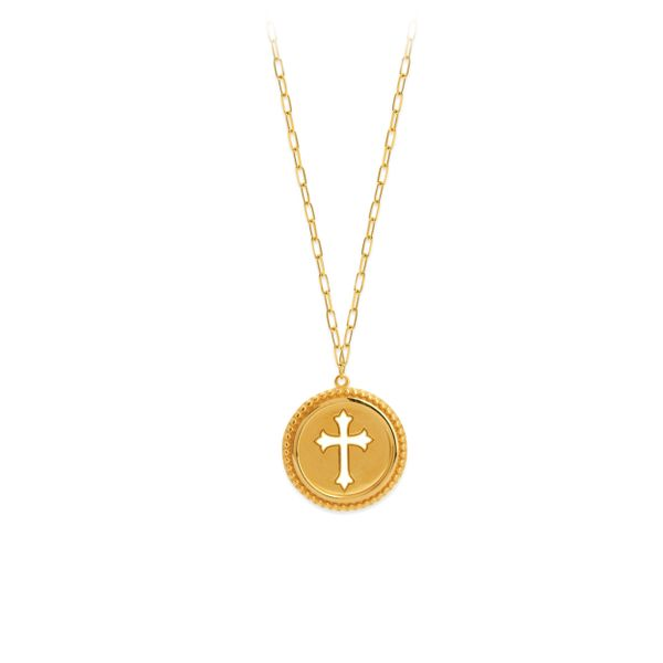 Yellow Gold Cut Out Cross Medallion Necklace SVS Fine Jewelry Oceanside, NY
