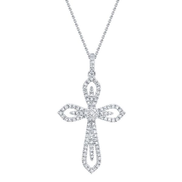 Shy Creation White Gold Diamond Cross Necklace SVS Fine Jewelry Oceanside, NY