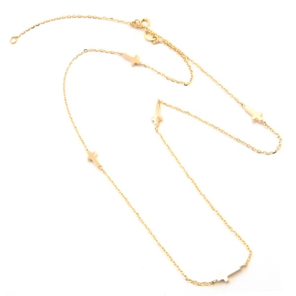 14K Yellow Gold Cross Station Necklace, 16+2