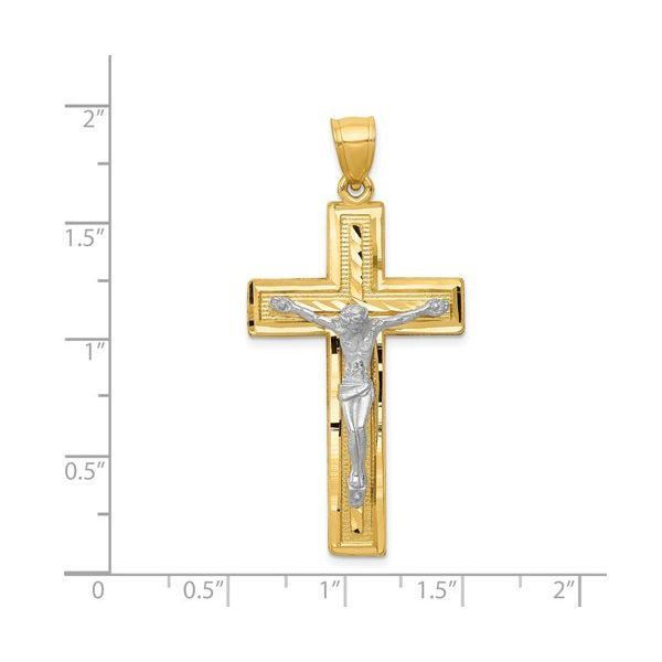 14K Yellow And White Gold Diamond-Cut Latin Crucifix Image 3 SVS Fine Jewelry Oceanside, NY