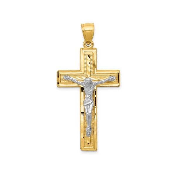 14K Yellow And White Gold Diamond-Cut Latin Crucifix SVS Fine Jewelry Oceanside, NY