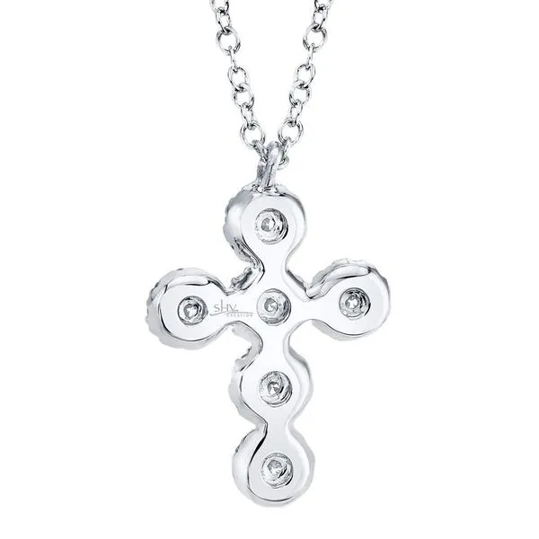 Shy Creation White Gold & Diamond Halo Cross Pendant Image 3 SVS Fine Jewelry Oceanside, NY