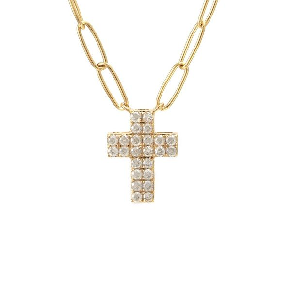 Yellow Gold And Diamond Cross Paperclip Necklace SVS Fine Jewelry Oceanside, NY