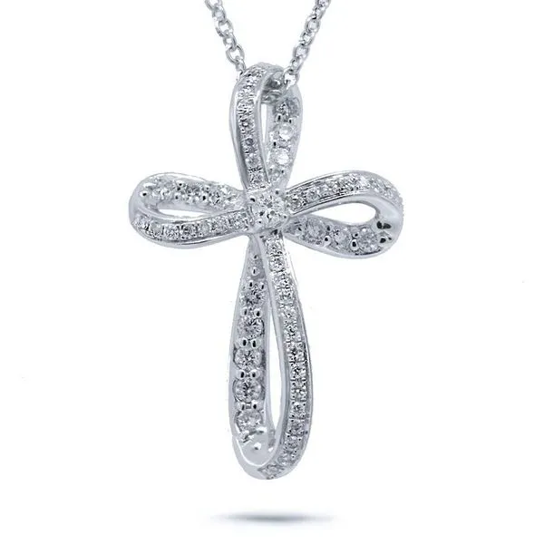 Shy Creation White Gold Diamond Cross Necklace SVS Fine Jewelry Oceanside, NY