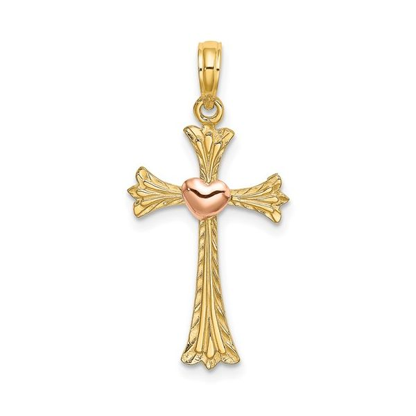 Yellow & Rose Gold Textured Cross Pendant SVS Fine Jewelry Oceanside, NY