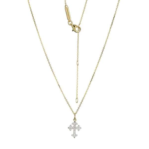 Lab Grown Diamond Yellow Gold Plated Cross Necklace, .10ctw Image 2 SVS Fine Jewelry Oceanside, NY