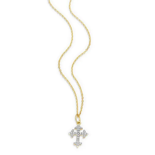 Lab Grown Diamond Yellow Gold Plated Cross Necklace, .10ctw Image 3 SVS Fine Jewelry Oceanside, NY
