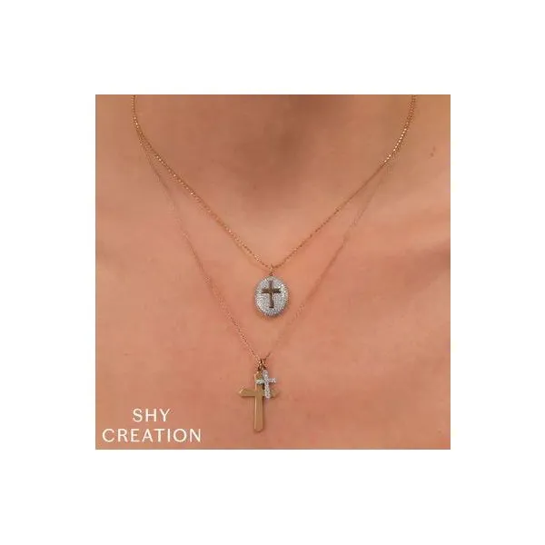 Shy Creation Yellow Gold Diamond Pave Cross Necklace Image 2 SVS Fine Jewelry Oceanside, NY