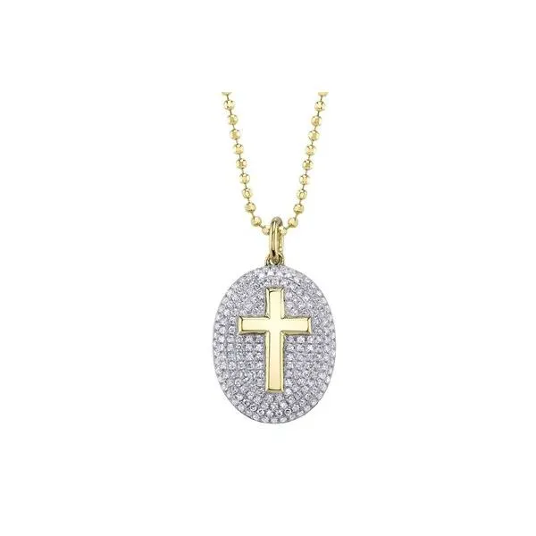 Shy Creation Yellow Gold Diamond Pave Cross Necklace SVS Fine Jewelry Oceanside, NY