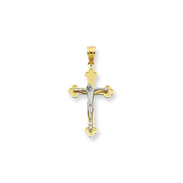 Yellow & White Gold Small Scalloped Edge Crucifix