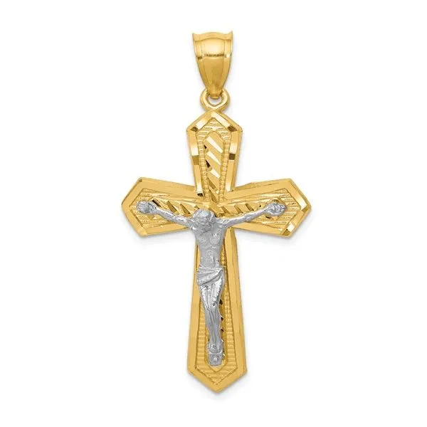Yellow & White Gold Diamond Cut Passion Crucifix