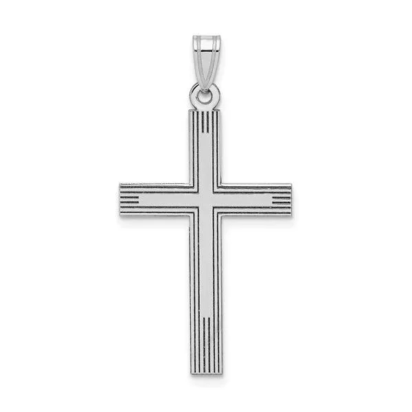 White Gold Laser Etched Cross (Chain Not Included) SVS Fine Jewelry Oceanside, NY