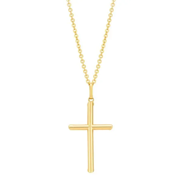 Yellow Gold Polished Tube Cross Necklace, 20