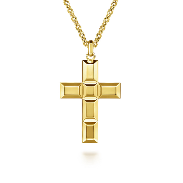 Gabriel & Co. Geo Men's Yellow Gold Cross Pendant SVS Fine Jewelry Oceanside, NY