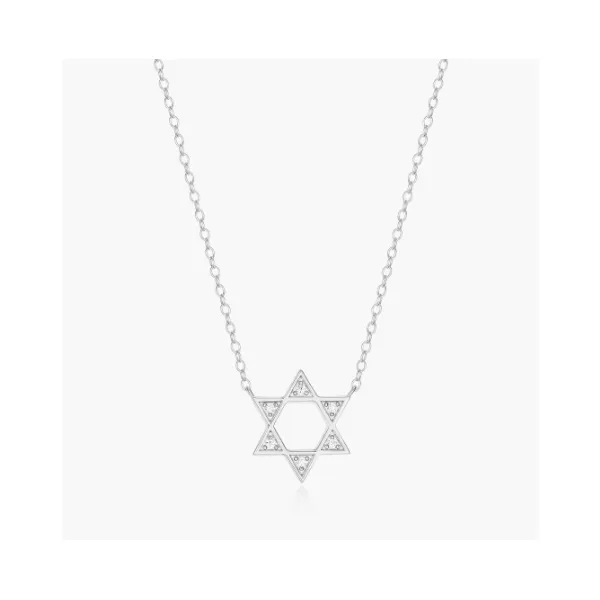 Rhodium Plated Sterling Silver Star Of David Necklace SVS Fine Jewelry Oceanside, NY