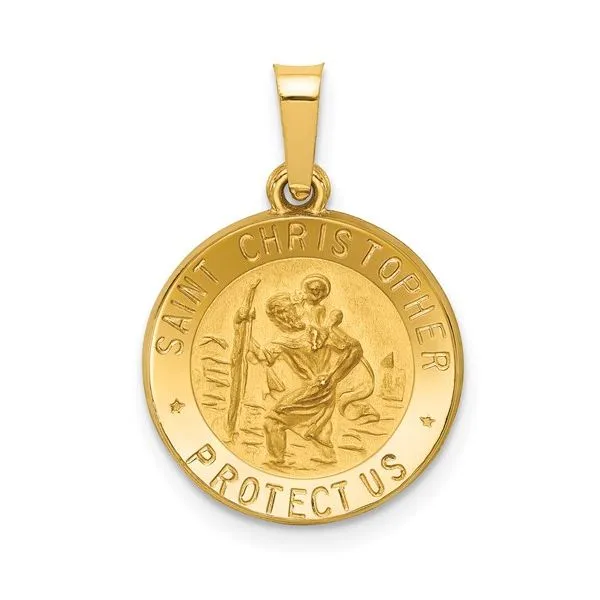 Yellow Gold St. Christopher Hollow Pendant SVS Fine Jewelry Oceanside, NY