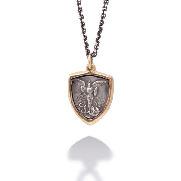 Brother Wolf Sterling Silver and 14K Yellow Gold St. Michael Pendant SVS Fine Jewelry Oceanside, NY