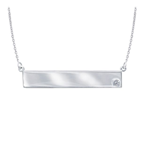 Sterling Silver & Cubic Zirconia Engravable Bar Necklace SVS Fine Jewelry Oceanside, NY