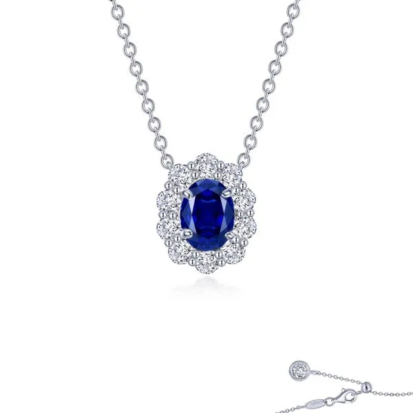 Lafonn Lab-Grown Sapphire Oval Halo Necklace SVS Fine Jewelry Oceanside, NY