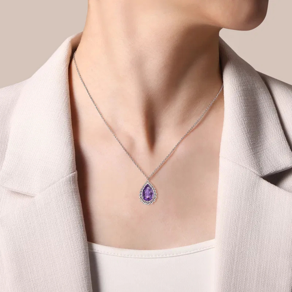 Gabriel & Co. Sterling Silver Faceted Amethyst Teardrop Bujukan Necklace Image 3 SVS Fine Jewelry Oceanside, NY