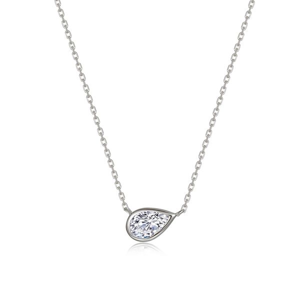 Lafonn Sterling Silver Bezel Pear Solitaire Necklace SVS Fine Jewelry Oceanside, NY