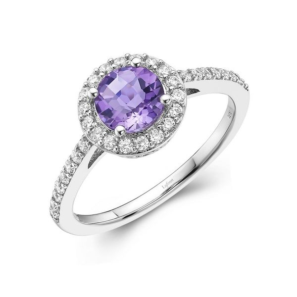 Lafonn Silver Aria Amethyst Round Halo Ring. Size 6. SVS Fine Jewelry Oceanside, NY