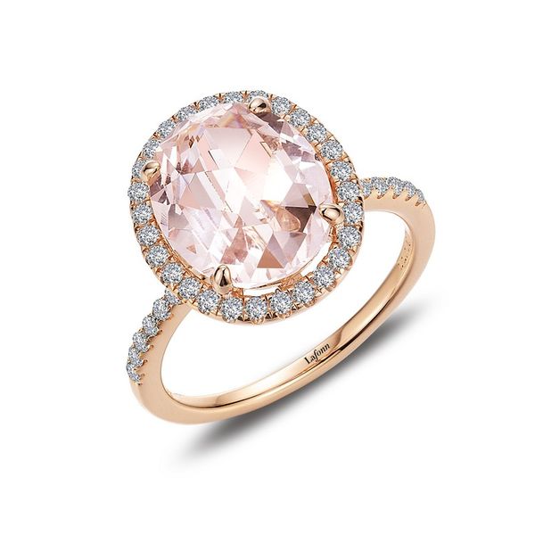 Lafonn Rose Gold Plated Sterling Silver Morganite Oval Halo Ring. Size 6. SVS Fine Jewelry Oceanside, NY