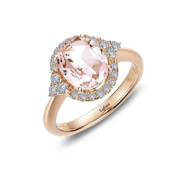 Lafonn Rose Gold Plated Sterling Silver Morganite Oval Halo Ring. Size 6. SVS Fine Jewelry Oceanside, NY