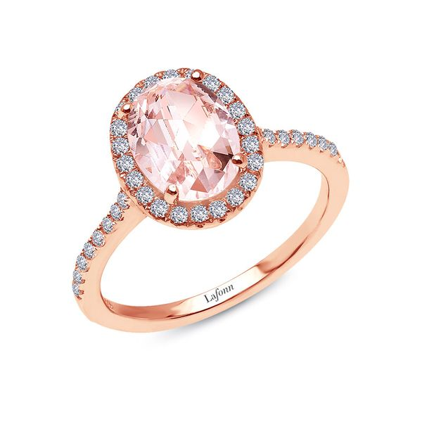 Lafonn Rose Gold Plated Sterling Silver Morganite Oval Halo Ring. Size 6. SVS Fine Jewelry Oceanside, NY