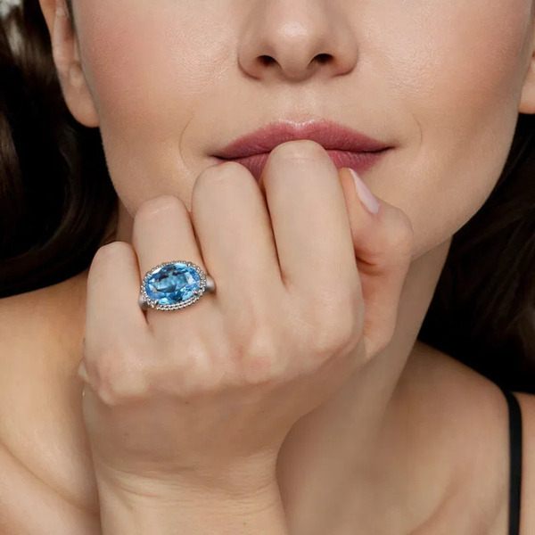Gabriel & Co. Sterling Silver Bujukan Blue Topaz Signet Ring Image 5 SVS Fine Jewelry Oceanside, NY