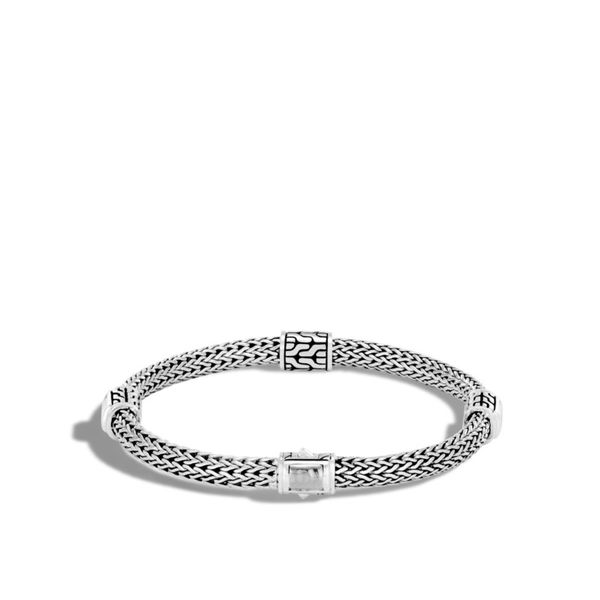 John Hardy Women's Classic Chain Hammered Silver Extra Small Four Station Bracelet with Pusher Clasp, Size Medium SVS Fine Jewelry Oceanside, NY